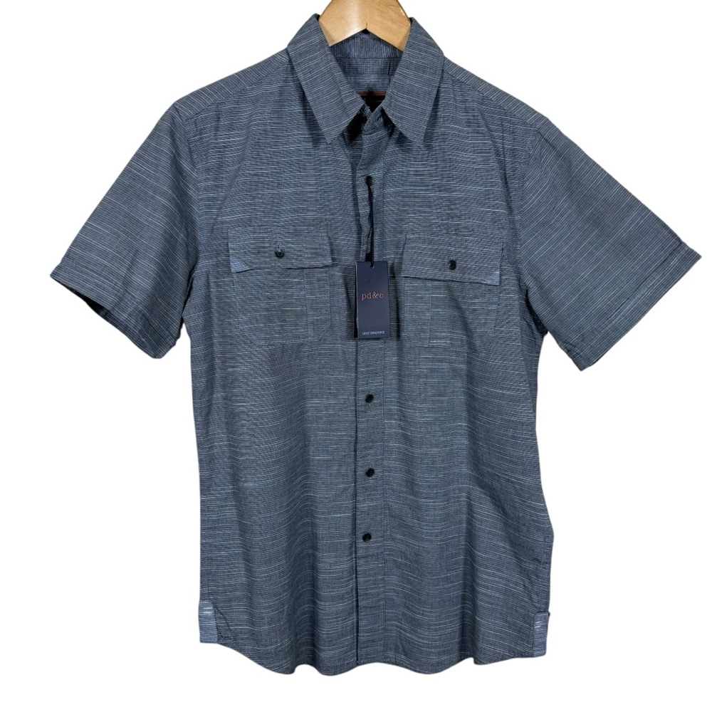PD&C Men's Charcoal/Navy Short Sleeve Button Down Shirt Size Small